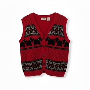 Vintage Tabi International Red Knit Vest Cardigan w/ Dog Motif – Women’s M